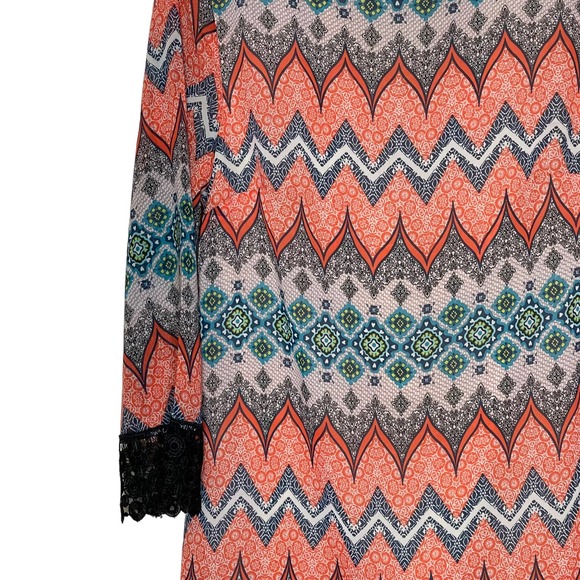 Speechless Lace Trim Long Sleeve Shift Dress Geo Lined Zip Back Women Size 11 - Picture 4 of 8